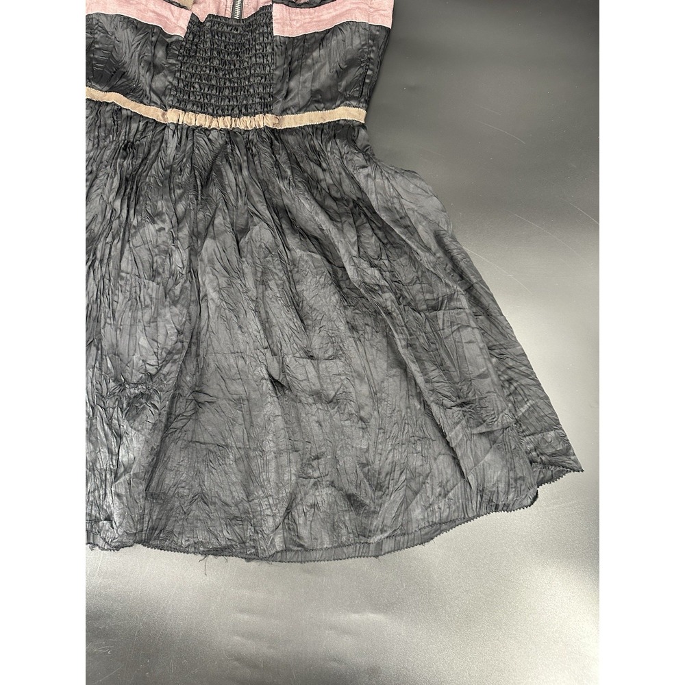 Free People Mini Dress Sz 6 Black Boho Smocked‎ Back Zip Front Removable Straps - Picture 4 of 11